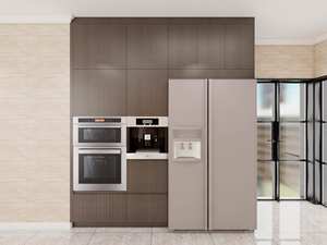 Conception moderne d'armoires de cuisine sur mesure avec portes en bois, panneau mélaminé et structure en MDF, plan de travail en quartz pour appartements - Product Image 2