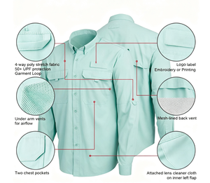 เสื้อตกปลาแขนยาว UPF 50 แห้งเร็ว ป้องกันแสงแดด สำหรับกิจกรรมกลางแจ้ง แคมป์ปิ้ง ติดกระดุม มีกระเป๋า - Product Image 2