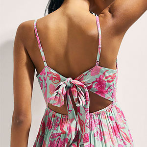 Design your own brand floral ruffled V-neck sleeveless halter dress OEM custom Viscose mini beach dress - Product Image 5