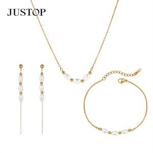 Wholesale Custom Stainless Steel PVD 18K 24K Gold Natural Pearl <b>Shell</b> Trendy Earrings <b>Bracelet</b> Jewelry Set Necklaces Justop - Product Image 6