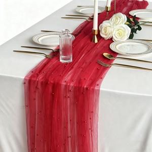 Exclusive Chiffon Yarn Pearl <b>Table</b> <b>Runner</b> Custom Size Custom Color Premium Quality For Boutique Festival Event Planners - Product Image 1