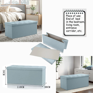 <span class=keywords><strong>2025</strong></span> biểu tượng tùy chỉnh có thể gập lại lưu trữ Ottoman băng ghế dự bị màu xanh Linen gỗ footrest phân cho phòng khách phòng ngủ đồ nội thất hiện đại sofa - Product Image 1