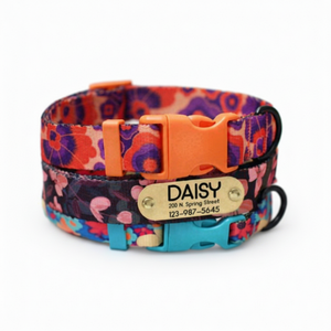 Personnalisé avec étiquette d'identification de nom, collier d'animal familier floral pour petits chiens moyens grands, collier de chien mignon de chiot personnalisé, conception de fleur - Product Image 1