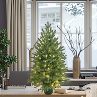 Pot d'arbre de Noël artificiel de table pliable en PE de qualité supérieure 3 pieds lumières LED chaudes en pin vert pour la décoration de vacances