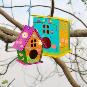 Kit lukisan rumah burung kayu DIY-Set rumah burung lengkap dengan kerajinan rakitan untuk dekorasi taman kreatif dan aktivitas anak-anak - Product Image 3
