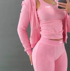 Autunno 2022 New Streetwear body tute Pink Terry Toweling Vest Short felpa Pants 4 Set a due pezzi per donna