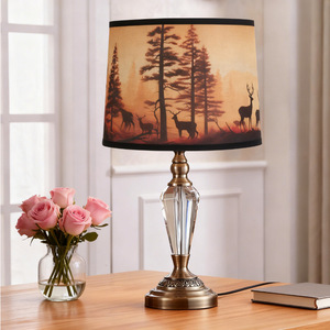 Pantalla de Lámpara de Bambú Cilíndrica Rústica con Estampado de Ciervos y Bosque, Accesorio para Lámpara E27 - Product Image 3