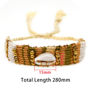 Bracelet d'amitié tressé fait main Resoul, style bohème, avec coquillages de cauris et broderie, en macramé, cadeau pour femme - Product Image 3