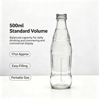 500ml glazen fles met reliëf, transparant, aluminium schroefdop, herbruikbaar, geschikt voor zeefdruk, gravure, voor sap, ijsthee, aangepast logo
