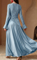 Robe musulmane décontractée YKD122 en satin brodé haut de gamme avec manches à ourlet large, design traditionnel de la mode musulmane pour femme islamique