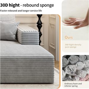 Canapé modulaire en U avec ottoman, en tissu velours côtelé, éponge haute densité, siège profond minimaliste - Product Image 5