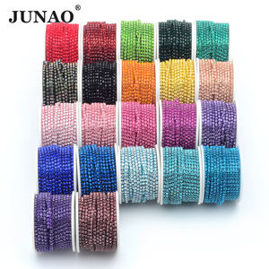 JUNAO โซ่พลอยเทียมหลากสี SS6 SS8 SS12 SS16,อุปกรณ์ตกแต่งเสื้อผ้าพลอยเทียมมรกต - Product Image 6