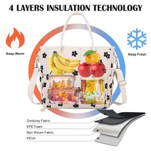 4 Layers Insulated <b>Lunch</b> Tote <b>Bag</b> Floral Print Large Capacity Waterproof Cooler <b>Bag</b> <b>for</b> <b>Women</b> Picnic Work - Product Image 5