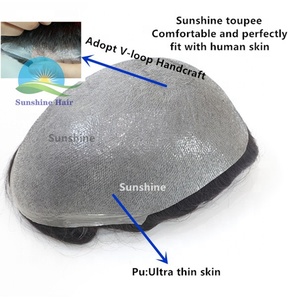 Hombre วิกผมธรรมชาติสำหรับผู้<span class=keywords><strong>ชาย</strong></span>,ระบบเปลี่ยนผมลอนสำหรับผู้ชายสีธรรมชาติสำหรับเปลี่ยนหนังบาง - Product Image 3