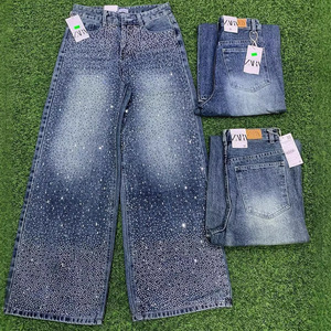 Jeans Cargo da Donna a Gamba Larga in Denim Vestibilità Larga Stile <span class=keywords><strong>Boyfriend</strong></span> Streetwear con Strass Termoadesivi Collezione Primavera - Vendita all'Ingrosso - Product Image 2