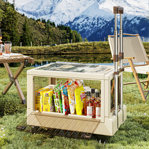 Chariot en plastique pliant extérieur Rmier avec barre de traction rétractable Chariot de rangement pour collations de camping en plein air avec porte transparente - Product Image 4