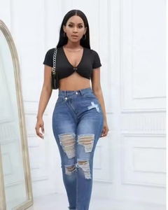 Nuovi <span class=keywords><strong>Jeans</strong></span> Trendy da <span class=keywords><strong>Donna</strong></span> a Vita Media, Stile Casual Streetwear con Look Denim Sbiadito e Strappato, Adatti per Stili Autunnali e Invernali. - Product Image 4