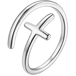 Minimalist 925 <b>Silver</b> <b>Cross</b> <b>Ring</b> Unisex Everyday Wear Christian Jewelry - Product Image 1