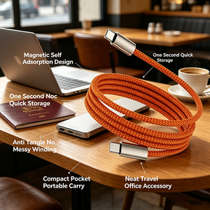 Cable de Carga Magnético Tipo C a Tipo C de 240W <span class=keywords><strong>PD3</strong></span>.<span class=keywords><strong>0</strong></span> con Enrollamiento Automático, Nylon Trenzado, Chip E-Marker, Carga Rápida Segura a Baja Temperatura - Product Image 4