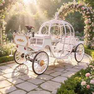 Chariot à Chevaux Citrouille Blanche Dorée de Cendrillon, Transport Romantique pour Entrée de Mariage et Sites Touristiques Panoramiques - Product Image 1