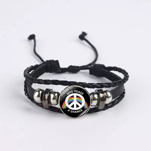 <span class=keywords><strong>Bracelet</strong></span> tressé multicouche unisexe en alliage avec signe de la paix PK 2026, style rétro punk, avec inscription « Give Peace a <span class=keywords><strong>Chance</strong></span> » - Product Image 1