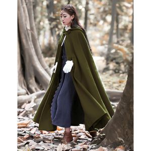 FOXA <b>Women</b> Wool Blend Hooded <b>Cape</b> Autumn Winter Windproof Maxi Cloak Elegant Style Long <b>Coat</b> - Product Image 3