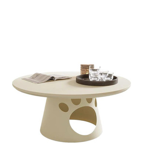 Mesa de Centro Redonda de Plástico con Diseño de Gato, Cremosa, con Almacenamiento, Casa para Mascotas, Mueble para Sala de Estar - Product Image 5