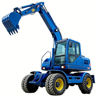 Mini-excavatrice sur roues agricole avec marteau hydraulique, attache rapide, moteur, chenilles en acier et benne de rétrocaveuse