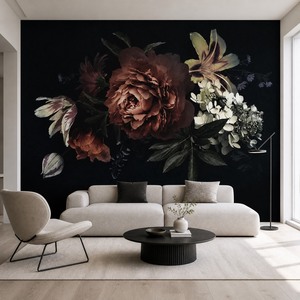 Murale Floreale Nero Personalizzato su Tela, Carta da Parati per Soggiorno, <span class=keywords><strong>Camera</strong></span> da Letto, Ristorante, Bar - Product Image 1