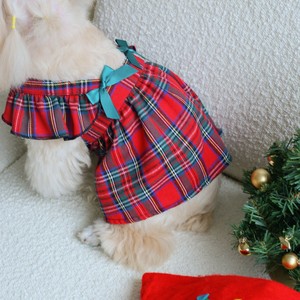 Pet Christmas Dress Plaid Skirt With <b>Bow</b> For Small Dogs <b>Red</b> And Navy Blue Polyester Four Seasons Wear - Product Image 5