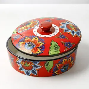 Оптовые продажи фруктов салатная миска с крышкой-Красная креативная керамическая миска для хранения, коробка для сушеных фруктов с крышкой