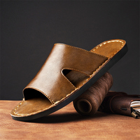 Sandales plates sans talon pour hommes toutes saisons, en cuir microfibre, semelle intermédiaire en caoutchouc, respirantes, antidérapantes, à enfiler, grande taille 48