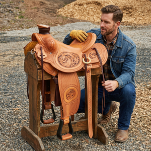 Selle d'équitation anglaise en cuir véritable et bois, artisanale BS International, qualité supérieure durable, pour homme, avec bride de cheval - Product Image 1
