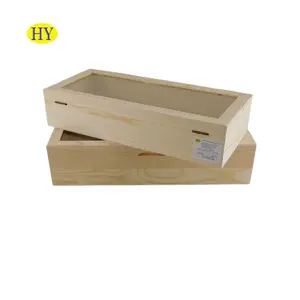 Caja de almacenamiento de regalo de madera de bambú sin terminar, cajas rectangulares de pila de collar de joyería con ventana de vidrio