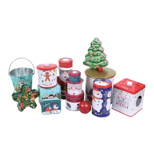 Christmas Santa Cookie Holiday Tins Candy Tin Boxes Xmas Tinplate Box Irregular Shape Custom Tin Box Metal Bucket