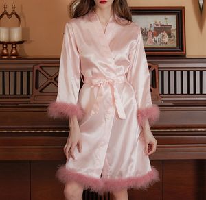 رداء حمام من الفراء كيمونو للعروس من الساتان ، مُطرز من المصنع ، لوصيفة العروس في حفل الزفاف ، رداء من الريش الصباحي للعروس - Product Image 5