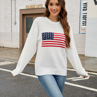 Pull tricoté jacquard ample et oversize pour femme, col rond, motif drapeau national, pour Pâques et la Fête de l'Indépendance