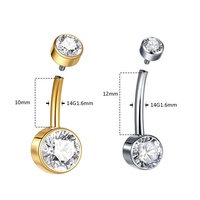 Gaby ASTM F136 Titane Anneau de nombril Cylindre plaqué or avec nouvelle zircone cubique blanche, Piercing corporel classique pour mariage