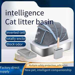 Bac à litière pour chat carré entièrement fermé en acier inoxydable de luxe, capacité 60x40x40cm, anti-fuite, anti-éclaboussures, anti-odeurs - Product Image 3