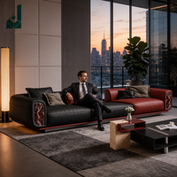 Ensemble de canapés de bureau de direction modernes et minimalistes en cuir bicolore noir et rouge, durables, écologiques, modulaires et luxueux pour PDG
