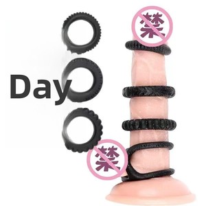 Ensemble d'anneaux de pénis filetés en silicone longue durée pour hommes produits de couple réglables à quatre délais pour la rétention de sperme - Product Image 3