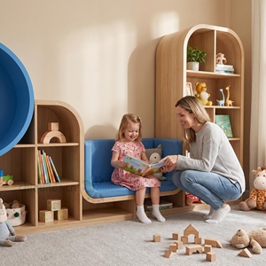 Chiquitos Angolo di Lettura Personalizzato in Legno per Bambini con Scaffale Portaoggetti e Cuscino Morbido Blu Bianco Legno Naturale per Scuola Materna e Asilo - Product Image 6