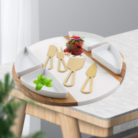 Yashion – Nouvel ensemble de planches à fromage en bois d'acacia et marbre, bols en céramique, couteaux en acier inoxydable doré, plateau de charcuterie pour la maison