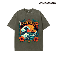T-shirt en coton délavé oversize avec imprimé citation « Stick Figure » sur le thème du surf, style streetwear rétro décontracté, vente en gros depuis l'entrepôt américain