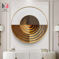 Abstrait en aluminium encadré or en forme d'éventail et ligne de luxe Art mural cristal peinture en porcelaine pour la maison salon décor comme cadeau