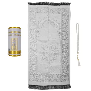 Muslim Prayer Mat And Prayer Beads With Elegant Cylinder Gift Box Light Islamic Muslim Prayer Rug