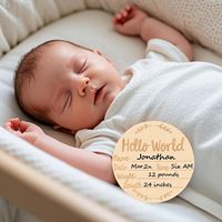 Bonjour monde nouveau-né signe rond en bois jalon bébé pépinière nom signes de naissance pour les annonces de l'hôpital et de la grossesse