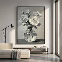 Peinture à l'huile impressionniste peinte à la main, grande taille, noir, blanc, gris, texture épaisse, couteau à palette, toile professionnelle, nature morte moderne