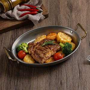 Stainless Steel Oval Serving Tray With Double Handles For Steak And Vegetables Baking Pan - Product Image 1