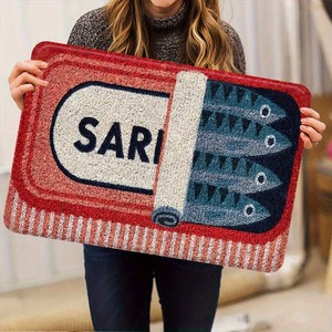 Alfombra de Entrada con Diseño de Sardinas, Alfombra de Franela con Patrón Rojo y Blanco, Alfombra Gruesa Absorbente Antideslizante para Entrada - Product Image 1